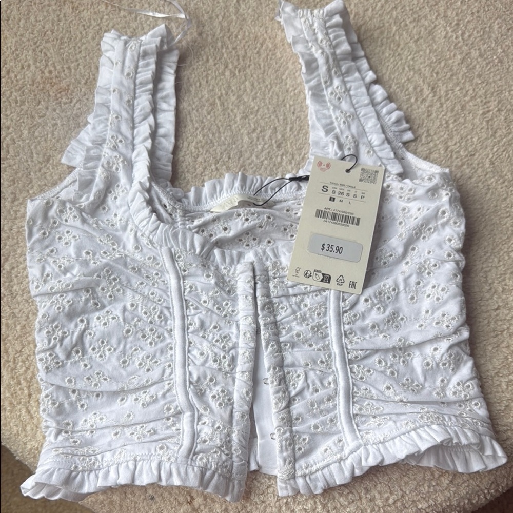 Zara White Eyelet Tank Top